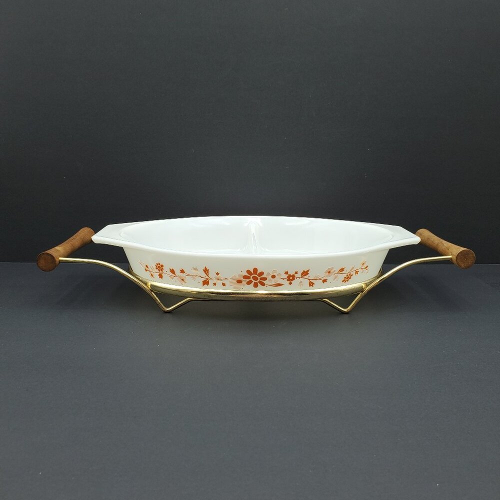 Pyrex Floral Promotional Casserole & Cradle Oval Divided Vegetable Serving Dish